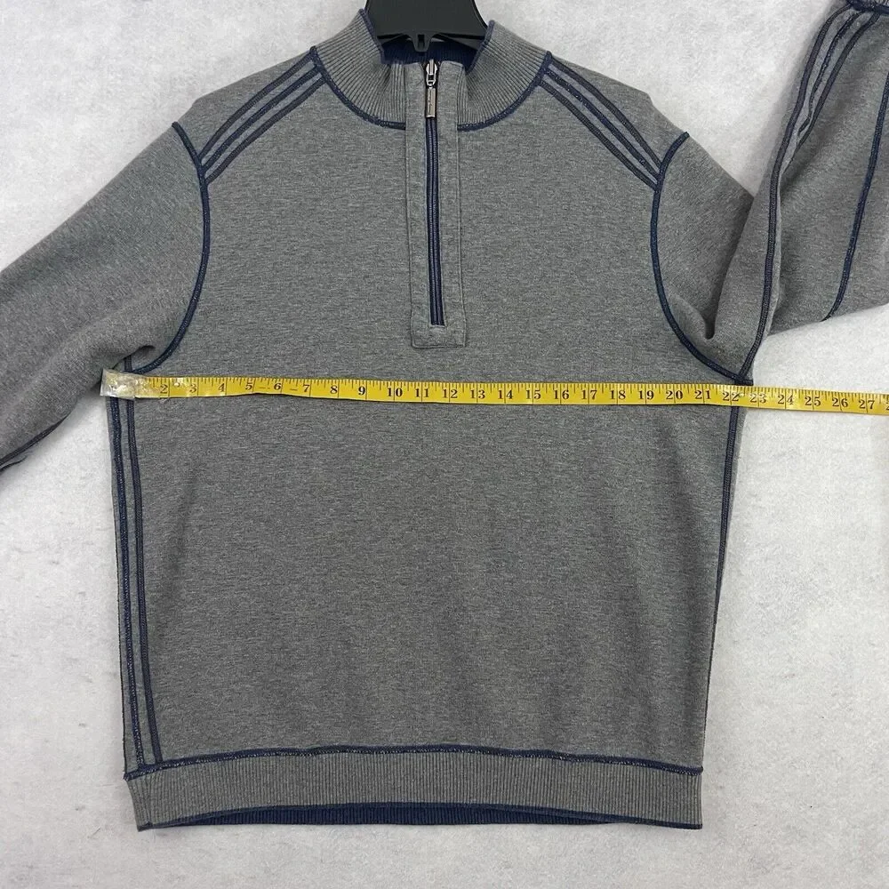 Tommy Bahama 1/4 Zip Sweater Mens Large Gray Blue Reversible Pullover Casual